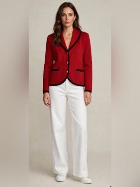 100% Cotton Red Blazer with Black Trim